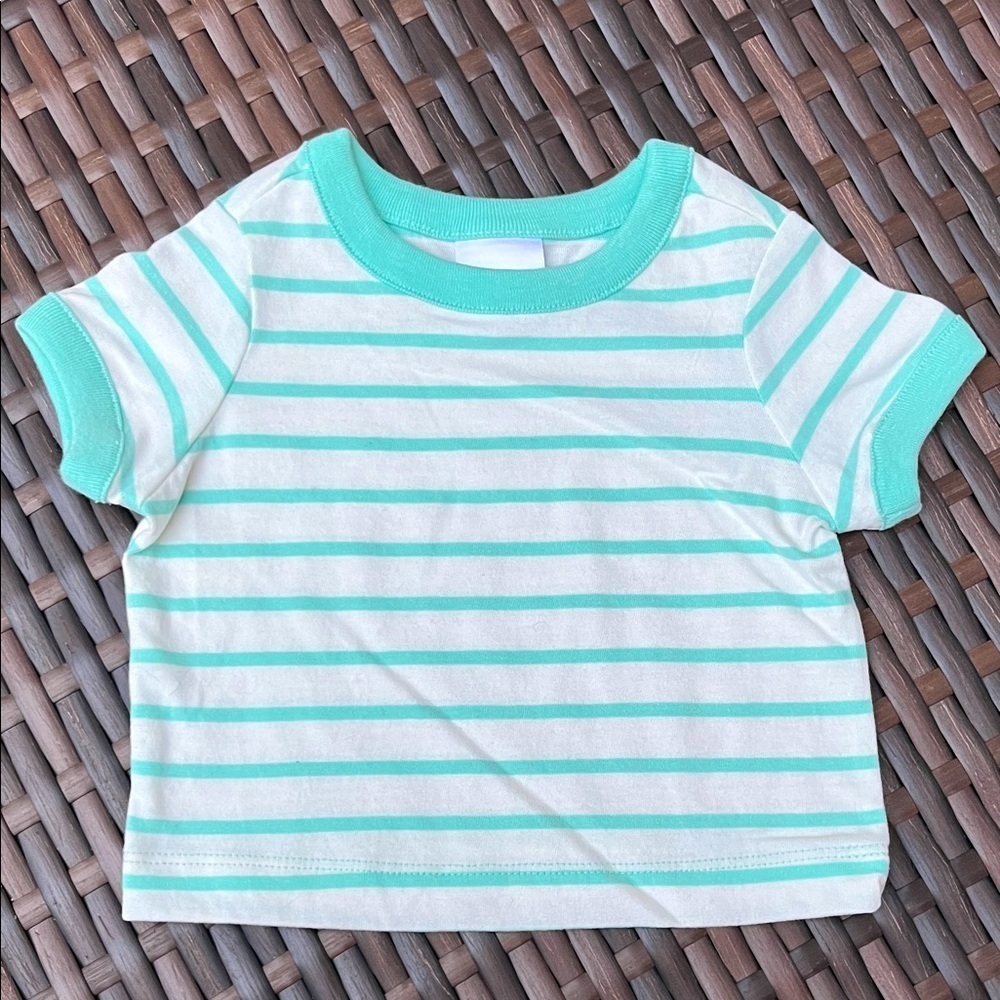 HANNA ANDERSSON Infant 0-3mo Short Sleeve Tee Striped Cotton Teal White Unisex - Picture 1 of 5